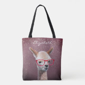Alpaca Red Glasses, Lavdr to Blk Glitter, DIY Name Tote Bag (Achterkant)