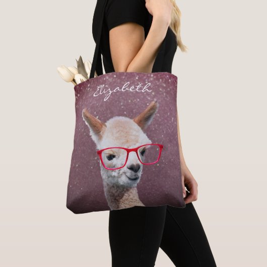 Alpaca Red Glasses, Lavdr to Blk Glitter, DIY Name Tote Bag (Dichtbij)