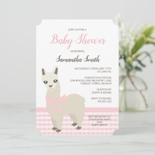 Alpaca Roze Baby shower Uitnodiging (Staand voorkant)