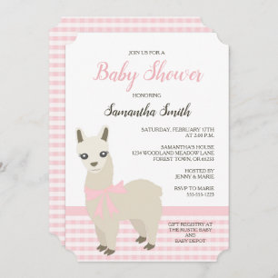 Alpaca Roze Baby shower Uitnodiging
