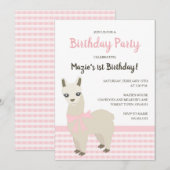 Alpaca Roze Verjaardag Uitnodiging (Voorkant / Achterkant)