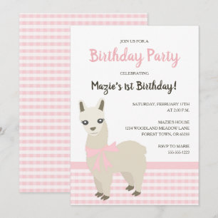 Alpaca Roze Verjaardag Uitnodiging