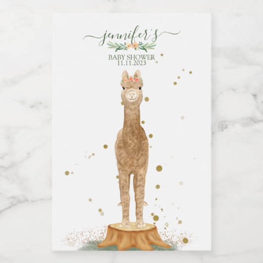Alpaca script baby shower birthday farm animal voedselcontainer etiket (Enkel label)