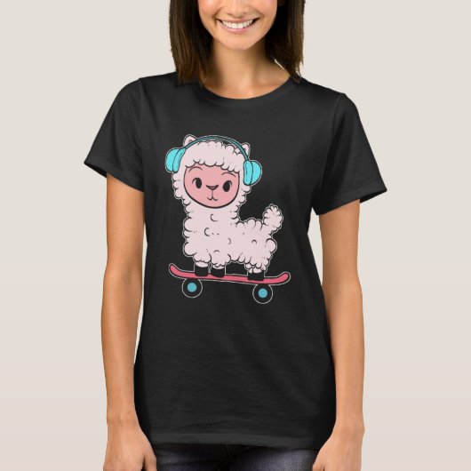 Alpaca Skateboard Skateboard Enthusiast T-shirt (Voorkant)
