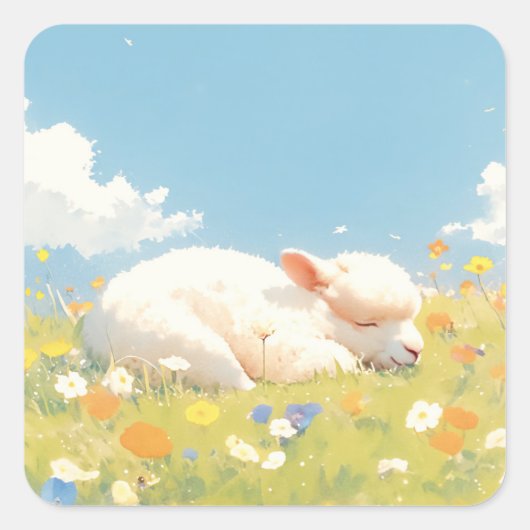 alpaca slaapweide vierkante sticker (Voorkant)