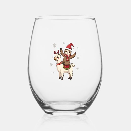 Alpaca Sloth Christmas (1) Wijnglas Zonder Voet (Voorkant)