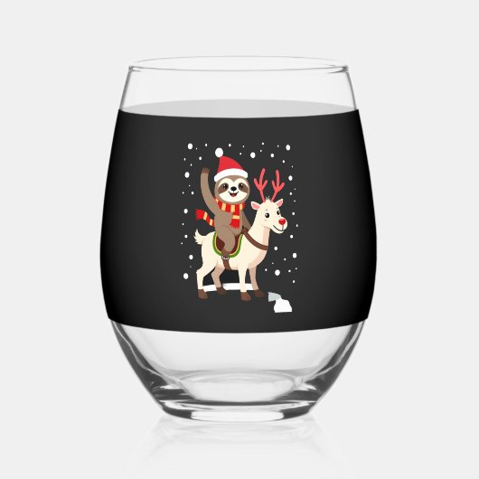 Alpaca Sloth Christmas (1) Wijnglas Zonder Voet (Voorkant)