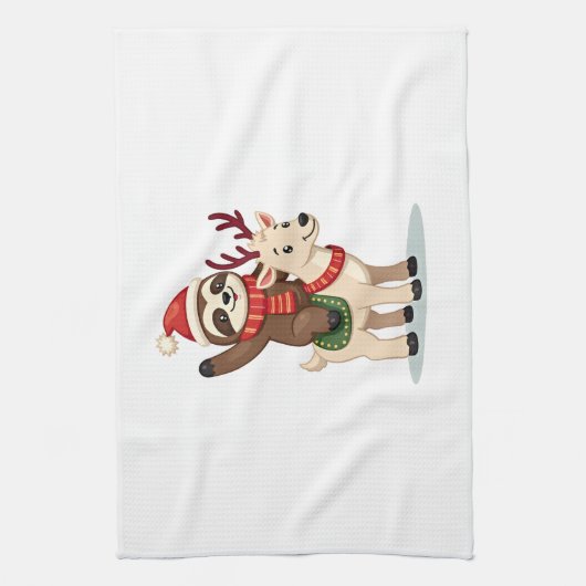 Alpaca Sloth Christmas (2) Theedoek (Verticaal)