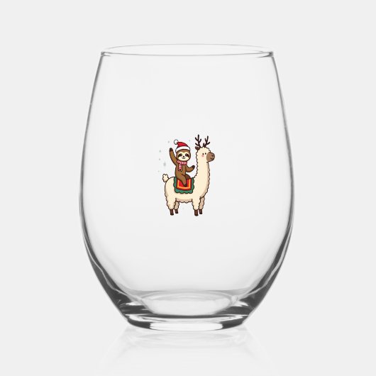 Alpaca Sloth Christmas (2) Wijnglas Zonder Voet (Voorkant)