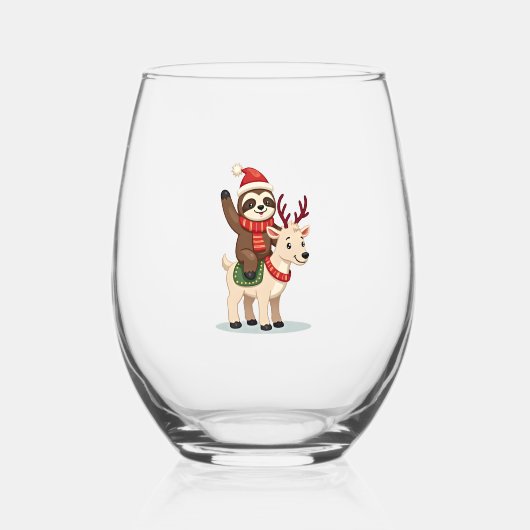 Alpaca Sloth Christmas (2) Wijnglas Zonder Voet (Voorkant)