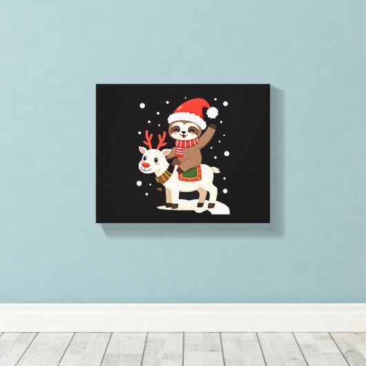 Alpaca Sloth Christmas (3) Canvas Afdruk (Insitu (Houten vloer))