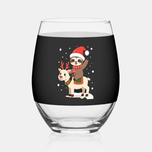 Alpaca Sloth Christmas (3) Wijnglas Zonder Voet (Voorkant)