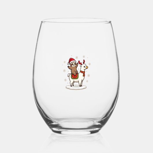 Alpaca Sloth Christmas (3) Wijnglas Zonder Voet (Voorkant)