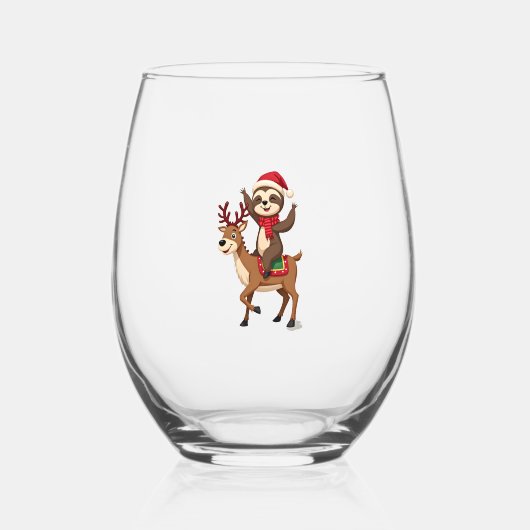 Alpaca Sloth Christmas (4) Wijnglas Zonder Voet (Voorkant)