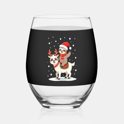 Alpaca Sloth Christmas (4) Wijnglas Zonder Voet (Voorkant)