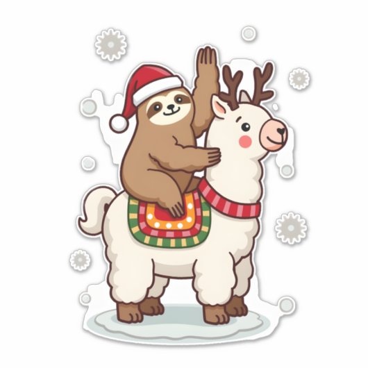 Alpaca Sloth Christmas Sticker (Voorkant)