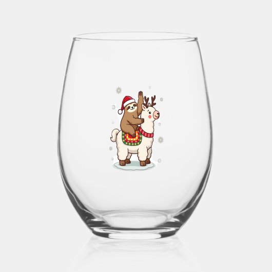Alpaca Sloth Christmas Wijnglas Zonder Voet (Voorkant)