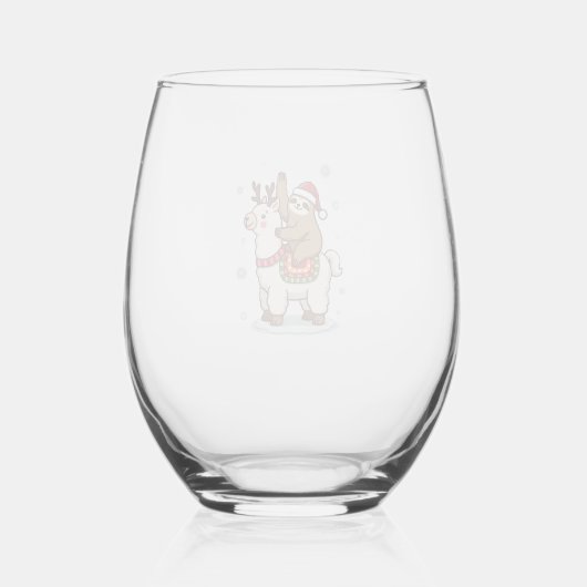 Alpaca Sloth Christmas Wijnglas Zonder Voet (Achterkant)