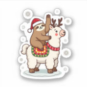 Alpaca Sloth Kerstmis Sticker (Voorkant)