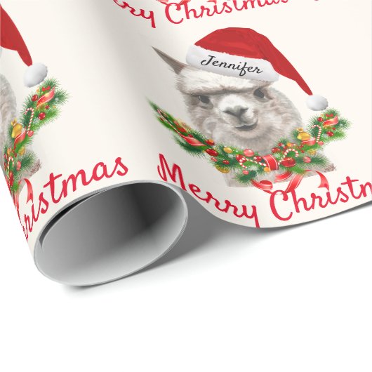 Alpaca Smile ADD NAME Merry Kerstmis Llama Cadeaupapier (Rol Hoek)