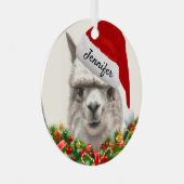 Alpaca Smile ADD NAME & YEAR Kerstmis Llama Metalen Ornament (Voorkant Rechts)