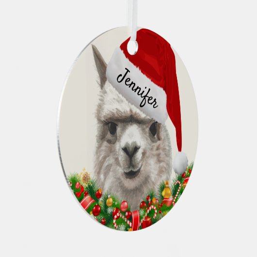 Alpaca Smile ADD NAME & YEAR Kerstmis Llama Metalen Ornament (Voorkant Rechts)
