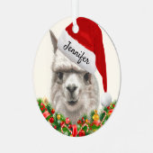 Alpaca Smile ADD NAME & YEAR Kerstmis Llama Metalen Ornament (Voorkant links)