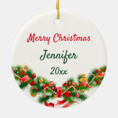 Alpaca Smile TOEVOEGEN NAAM EN kerstboom VAN JAAR Keramisch Ornament (Achterkant)