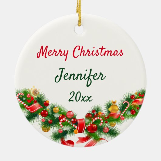 Alpaca Smile TOEVOEGEN NAAM EN kerstboom VAN JAAR Keramisch Ornament (Achterkant)