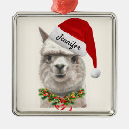 Alpaca Smiles ADD NAME Llama Christmas Tree Metalen Ornament