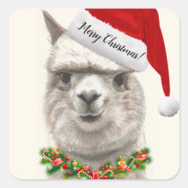 Alpaca Smiles Santa Christmas Pet Originele Kunst Vierkante Sticker