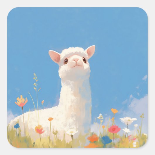 Alpaca Springtime Serendipiteit Vierkante Sticker (Voorkant)
