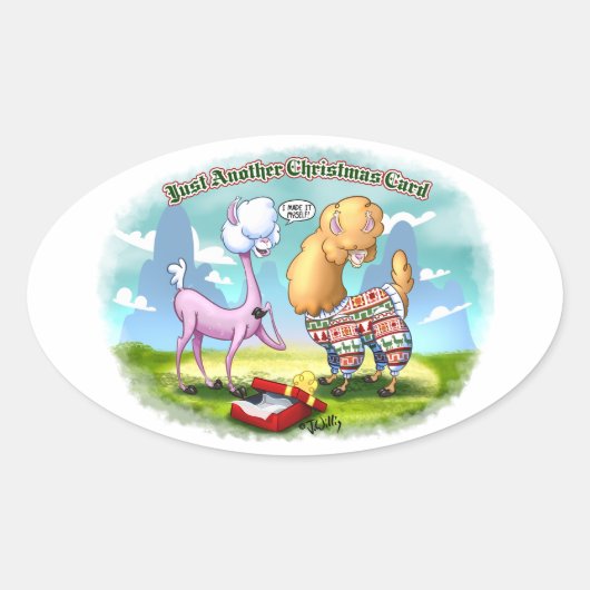 ALPACA SWEATER van Jeff Willis Art Ovale Sticker (Voorkant)