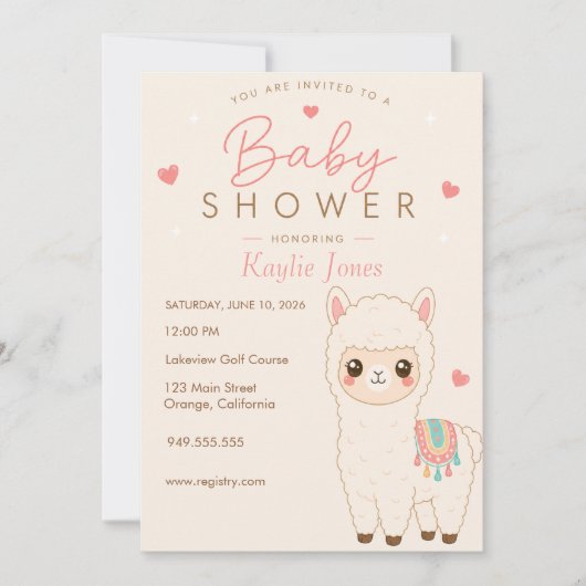 Alpaca Thema Baby Shower Uitnodiging (Voorkant)