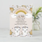 Alpaca Twins Baby shower Invitation Gold Kaart (Staand voorkant)