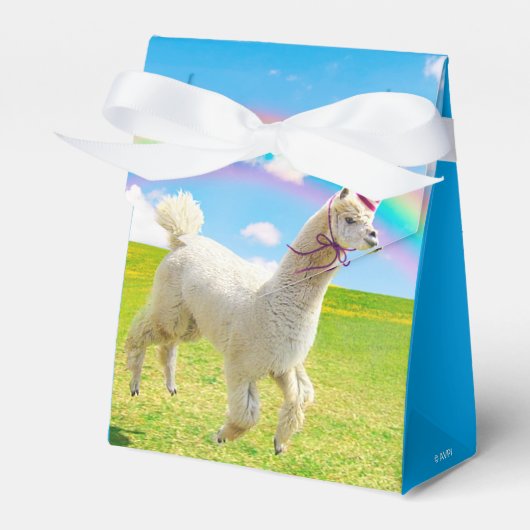 Alpaca Unicorn onder regenbooghemel Bedankdoosjes (Voorkant Zijde)