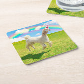 Alpaca Unicorn onder regenbooghemel Kartonnen Onderzetters (Schuin)