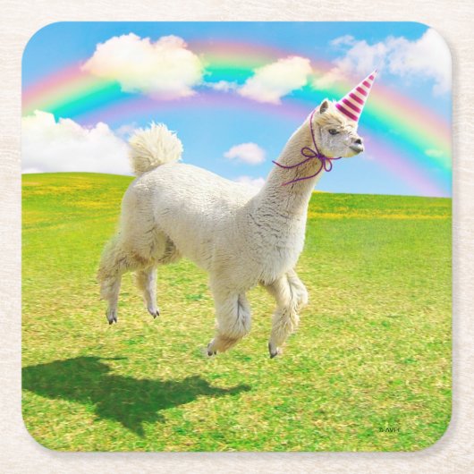 Alpaca Unicorn onder regenbooghemel Kartonnen Onderzetters (Voorkant)