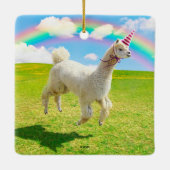 Alpaca Unicorn onder regenbooghemel Keramisch Ornament (Achterkant)
