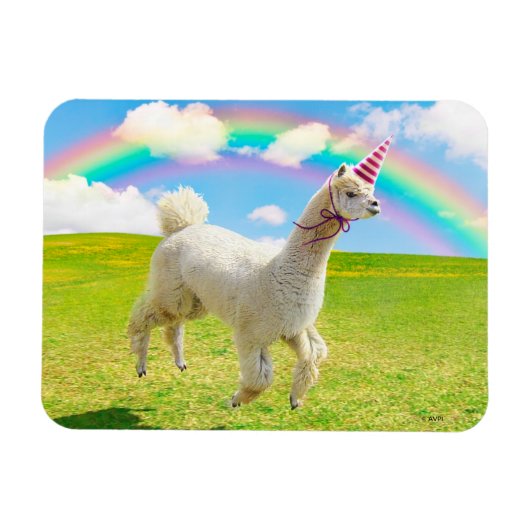Alpaca Unicorn onder regenbooghemel Magneet (Horizontaal)