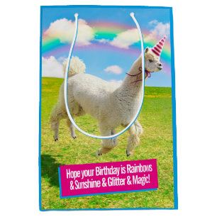 Alpaca Unicorn onder regenbooghemel Medium Cadeauzakje