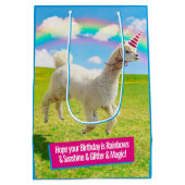 Alpaca Unicorn onder regenbooghemel Medium Cadeauzakje (Achterkant)