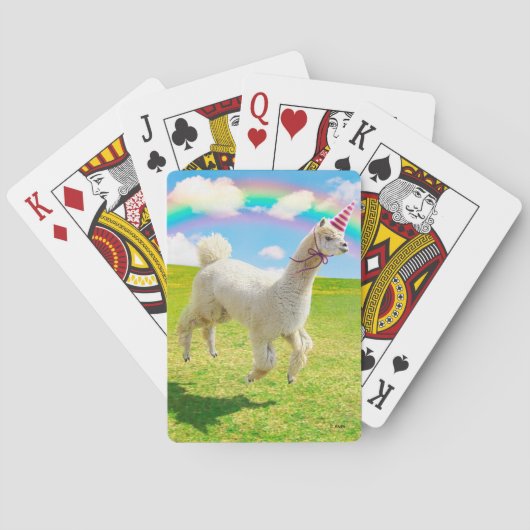 Alpaca Unicorn onder regenbooghemel Pokerkaarten (Achterkant)