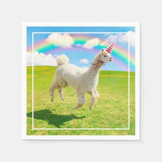 Alpaca Unicorn onder regenbooghemel Servet (Voorkant)