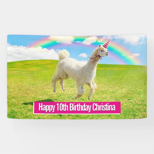 Alpaca Unicorn onder regenbooghemel Spandoek (Horizontaal)