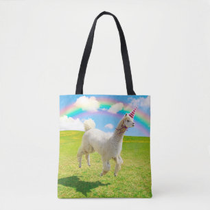 Alpaca Unicorn onder regenbooghemel Tote Bag