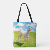 Alpaca Unicorn onder regenbooghemel Tote Bag (Achterkant)