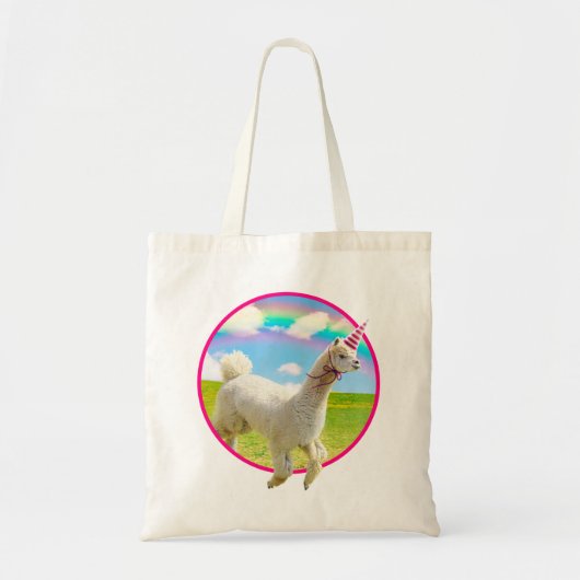 Alpaca Unicorn onder regenbooghemel Tote Bag (Voorkant)