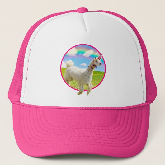 Alpaca Unicorn onder regenbooghemel Trucker Pet (Voorkant)
