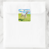 Alpaca Unicorn onder regenbooghemel Vierkante Sticker (Tas)